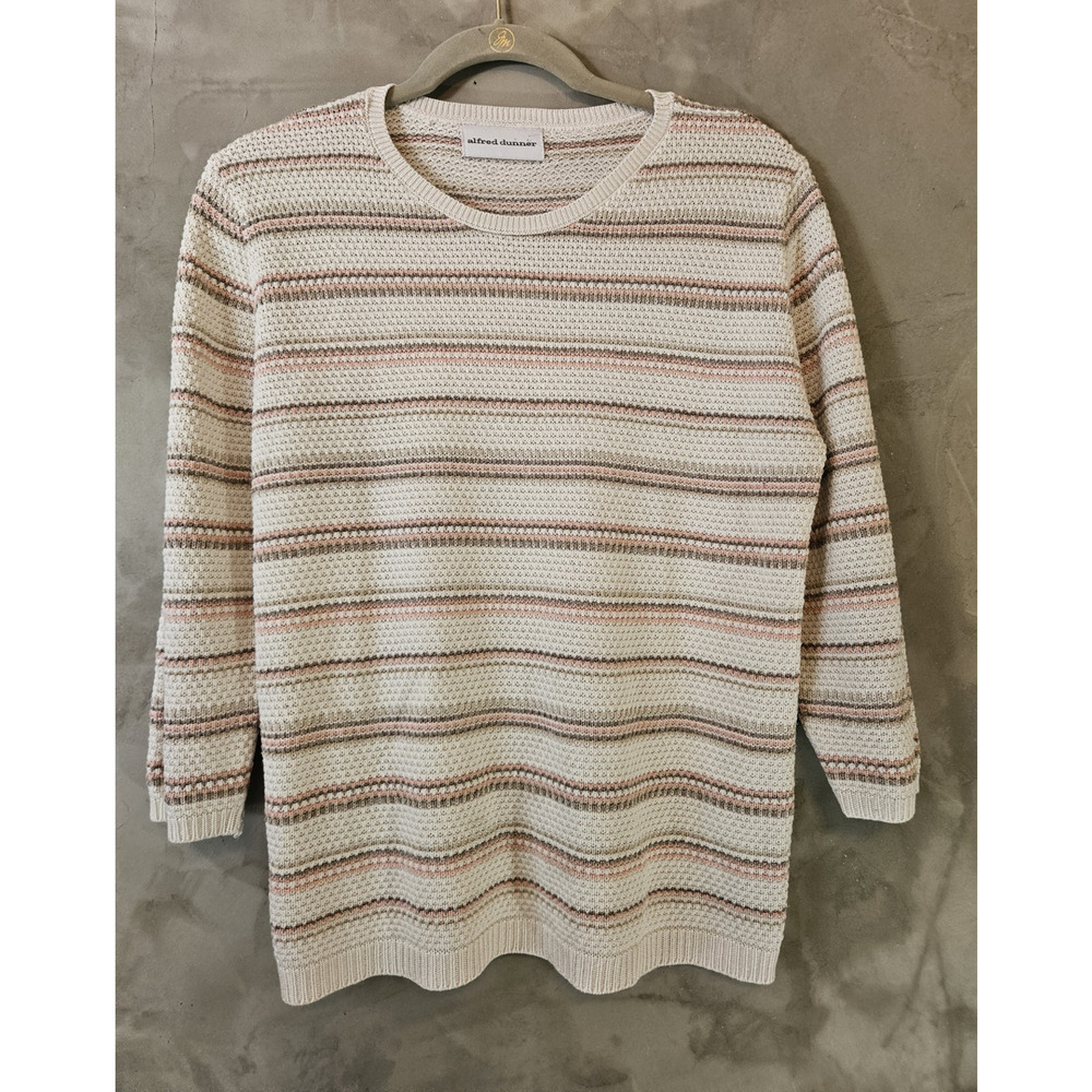 Alfred Dunner Womens Striped Knit Pullover Sweater Crew Neck Long Sleeve Size L